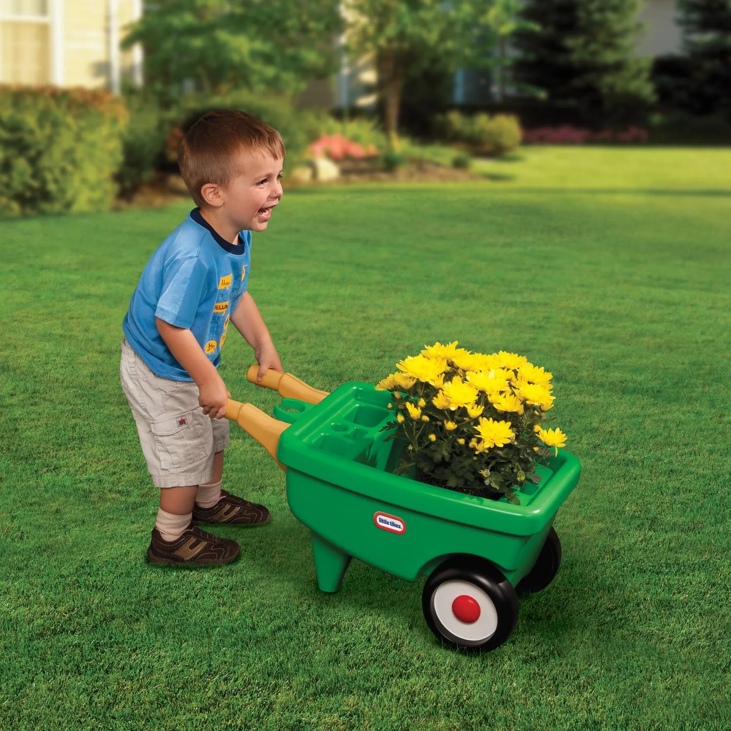 2-in-1 Garden Cart & Wheelbarrow – Gardening Playset with Planting Tray, Water Sprinkler & Transformable Design