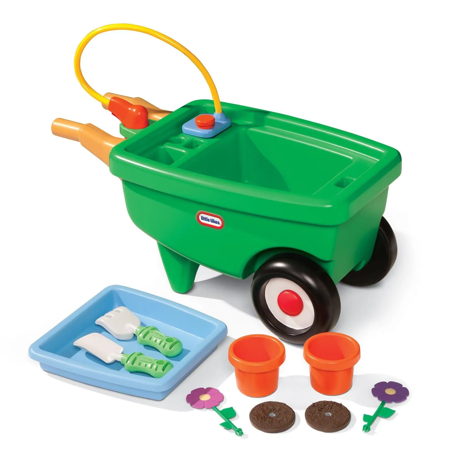 2-in-1 Garden Cart & Wheelbarrow – Gardening Playset with Planting Tray, Water Sprinkler & Transformable Design