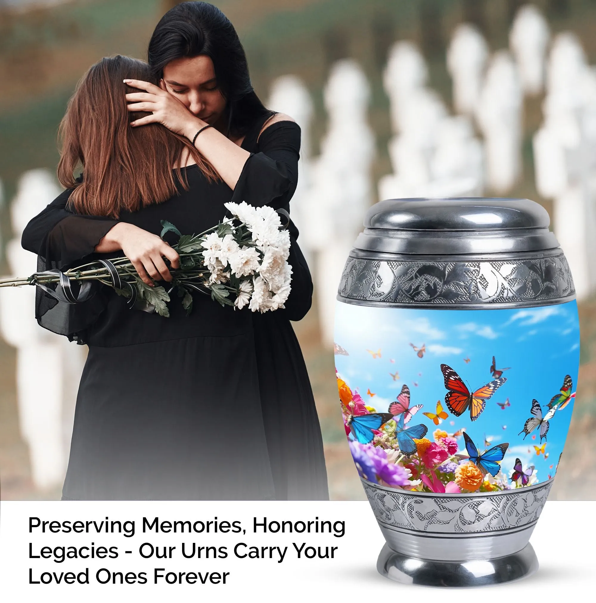 200 cubic inches Aluminum Colorful Butterflies Urn For Human Ashes