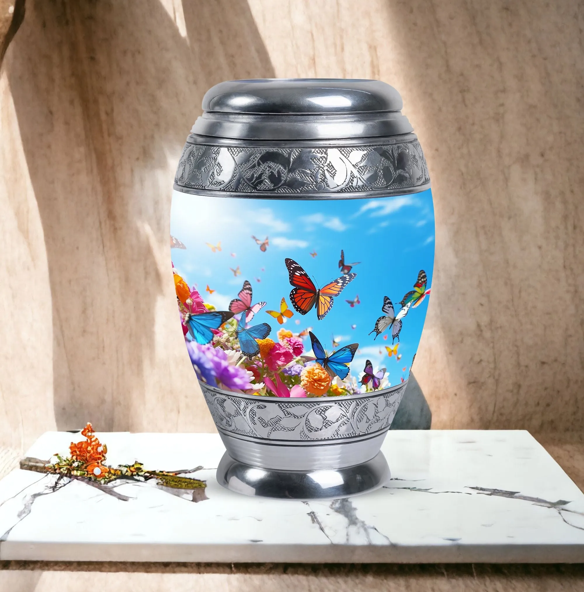 200 cubic inches Aluminum Colorful Butterflies Urn For Human Ashes
