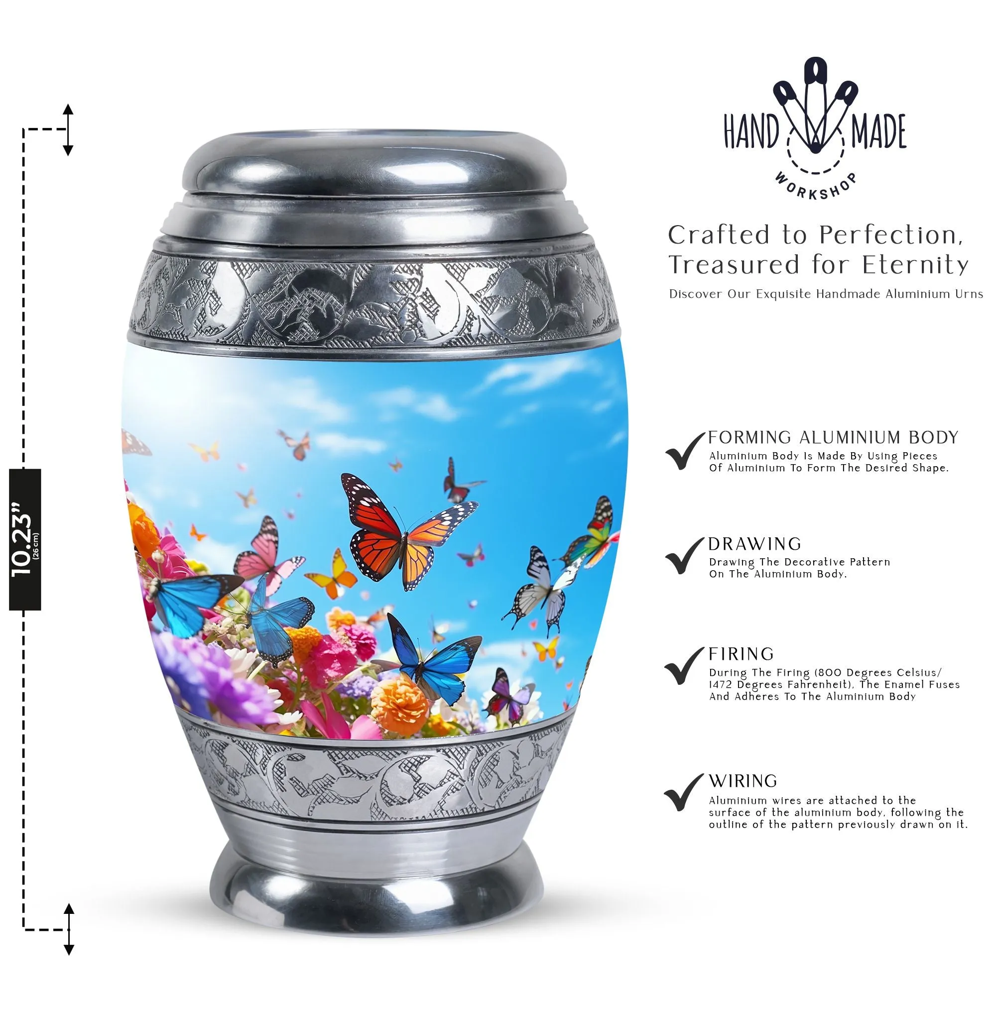200 cubic inches Aluminum Colorful Butterflies Urn For Human Ashes