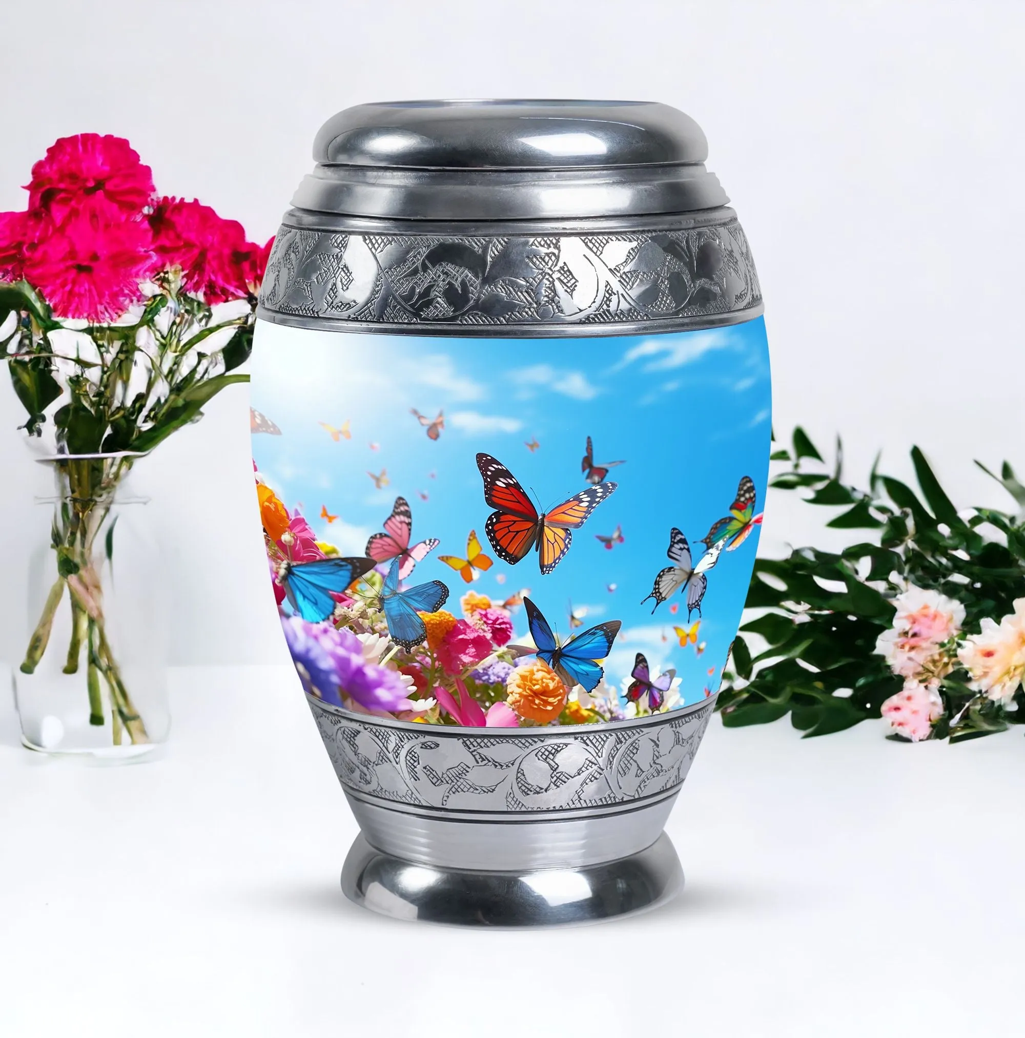 200 cubic inches Aluminum Colorful Butterflies Urn For Human Ashes