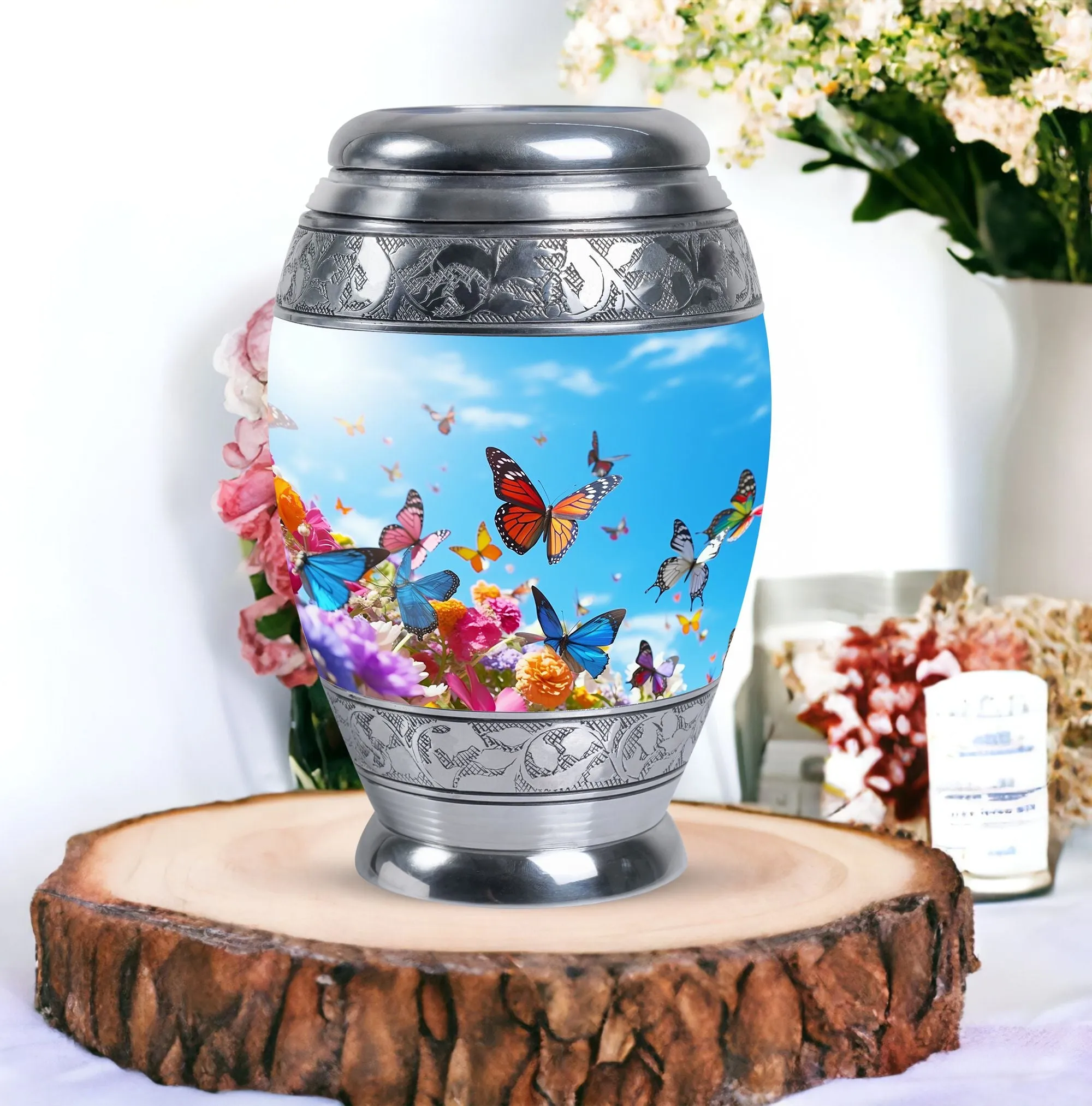200 cubic inches Aluminum Colorful Butterflies Urn For Human Ashes
