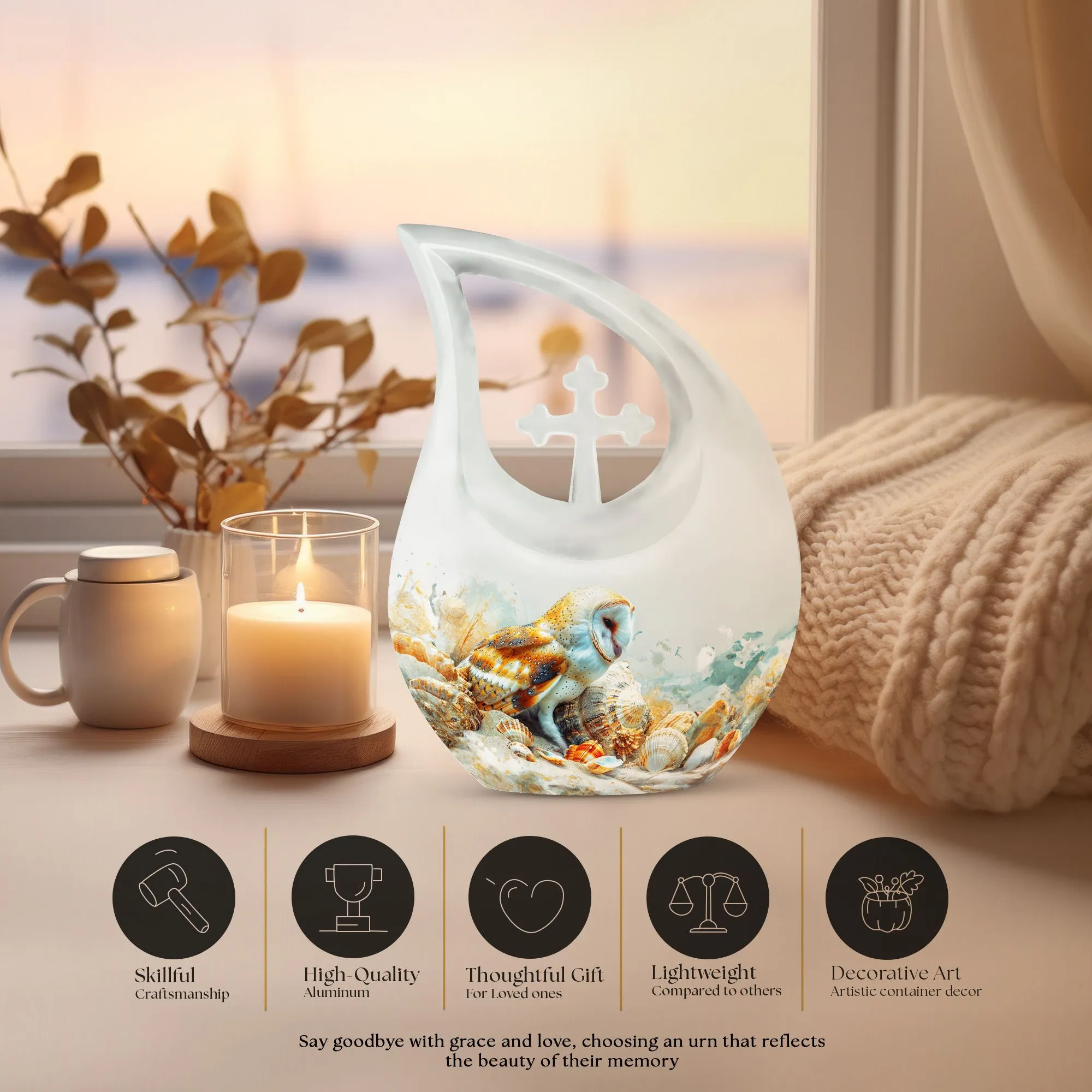 Barn Owl Urn - A Container For Cremated Adult Human Ashes