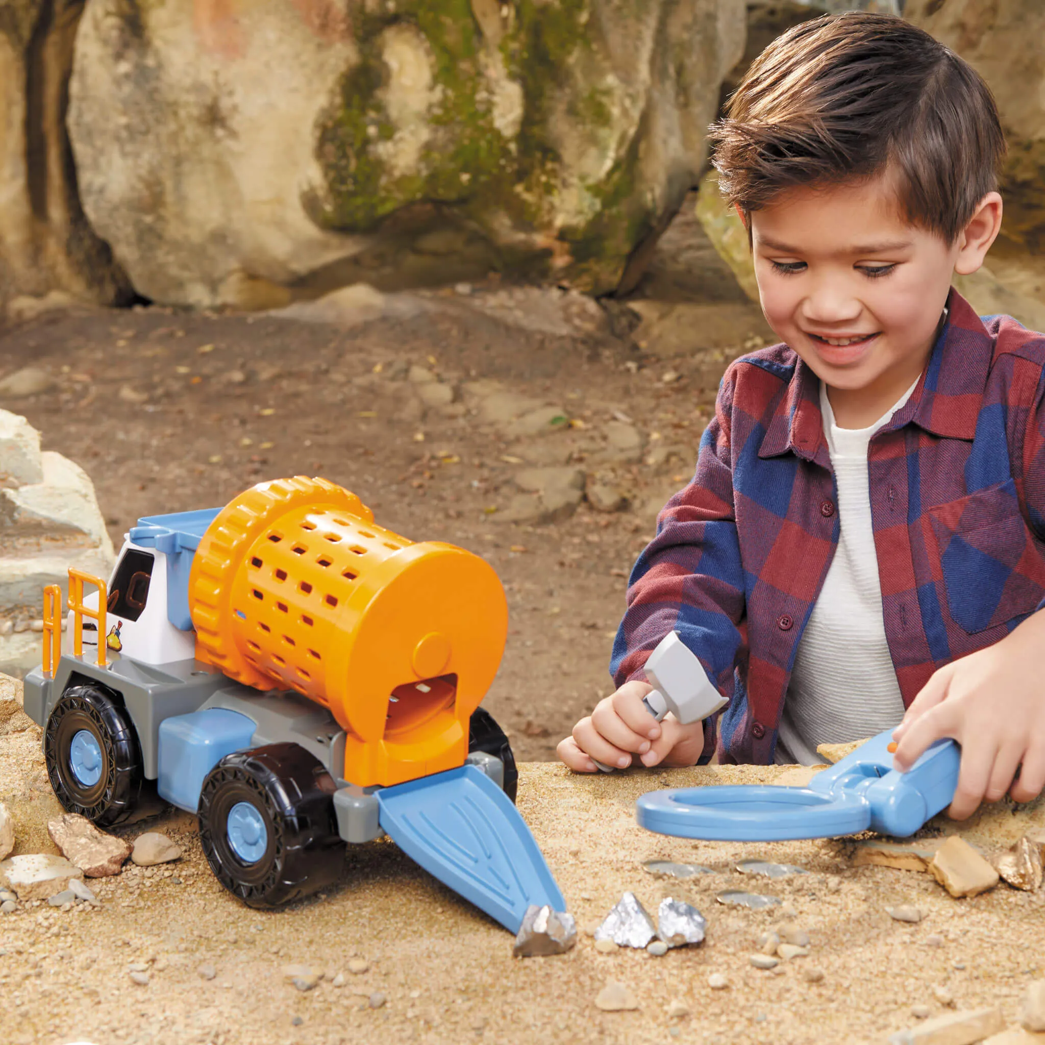 Big Adventures Metal Detector Mining Truck with Metal Detector, Rock Tumbler & Tools