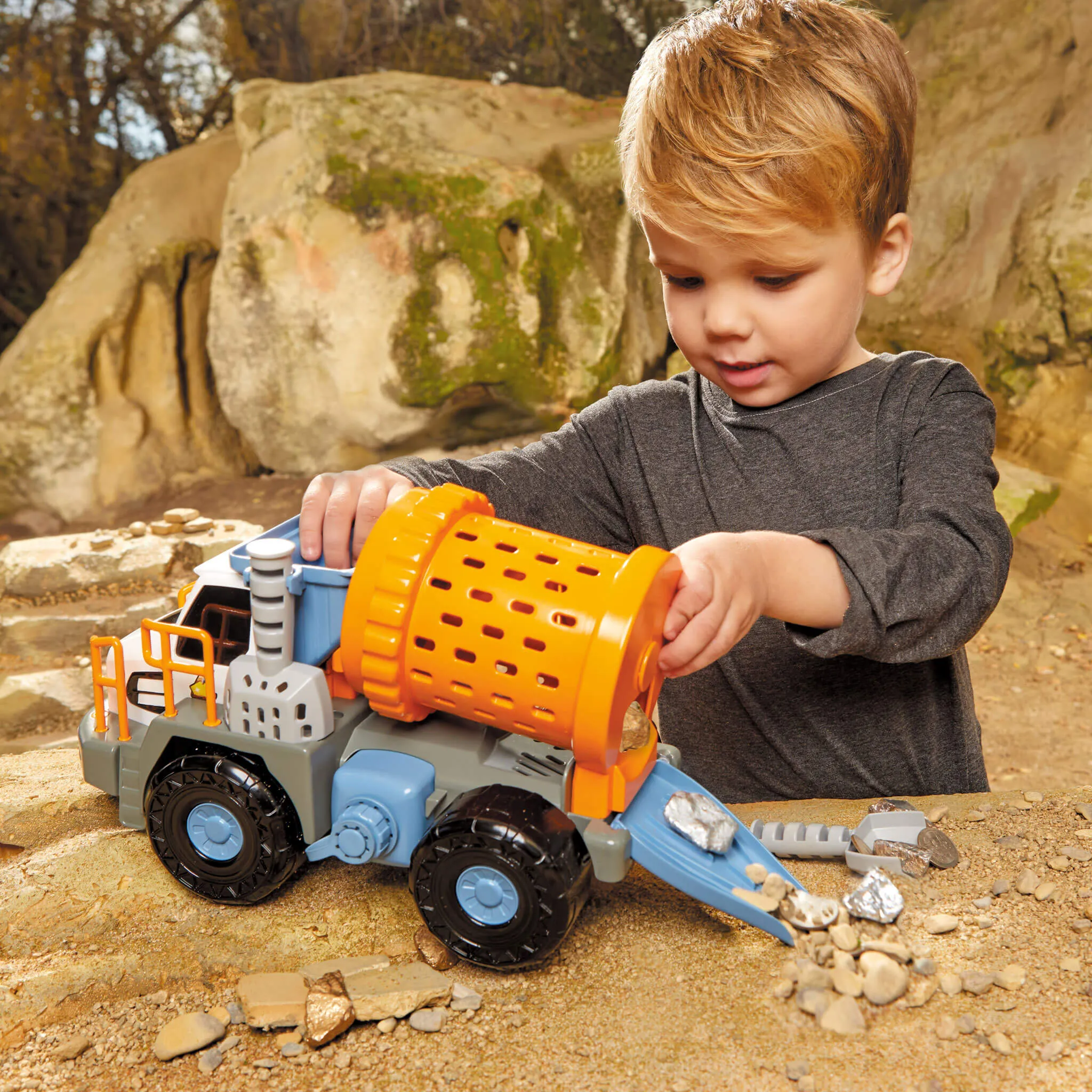 Big Adventures Metal Detector Mining Truck with Metal Detector, Rock Tumbler & Tools