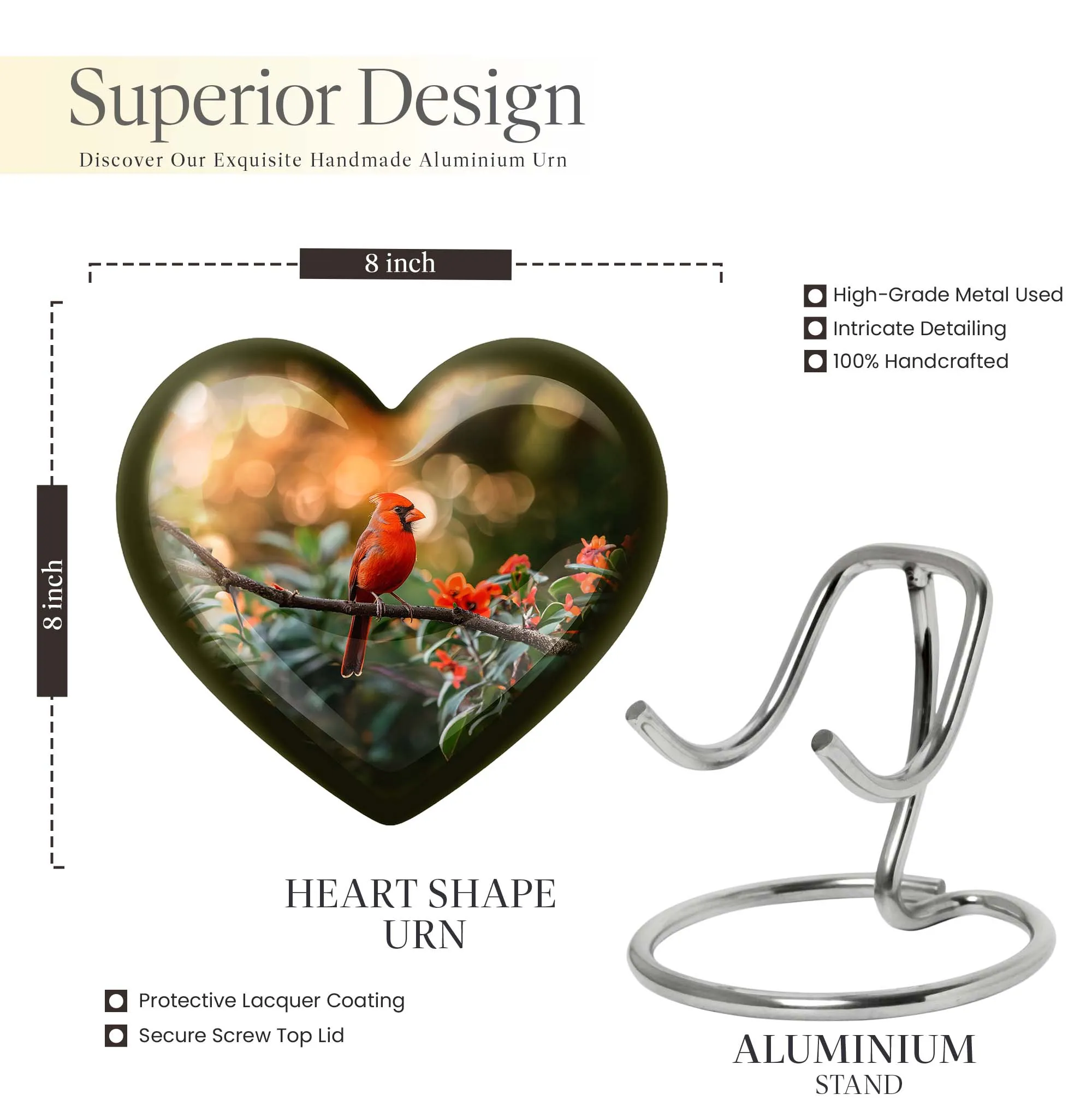 Cardinal Bird Tribute: Elegant Alloy Cremation Memorial