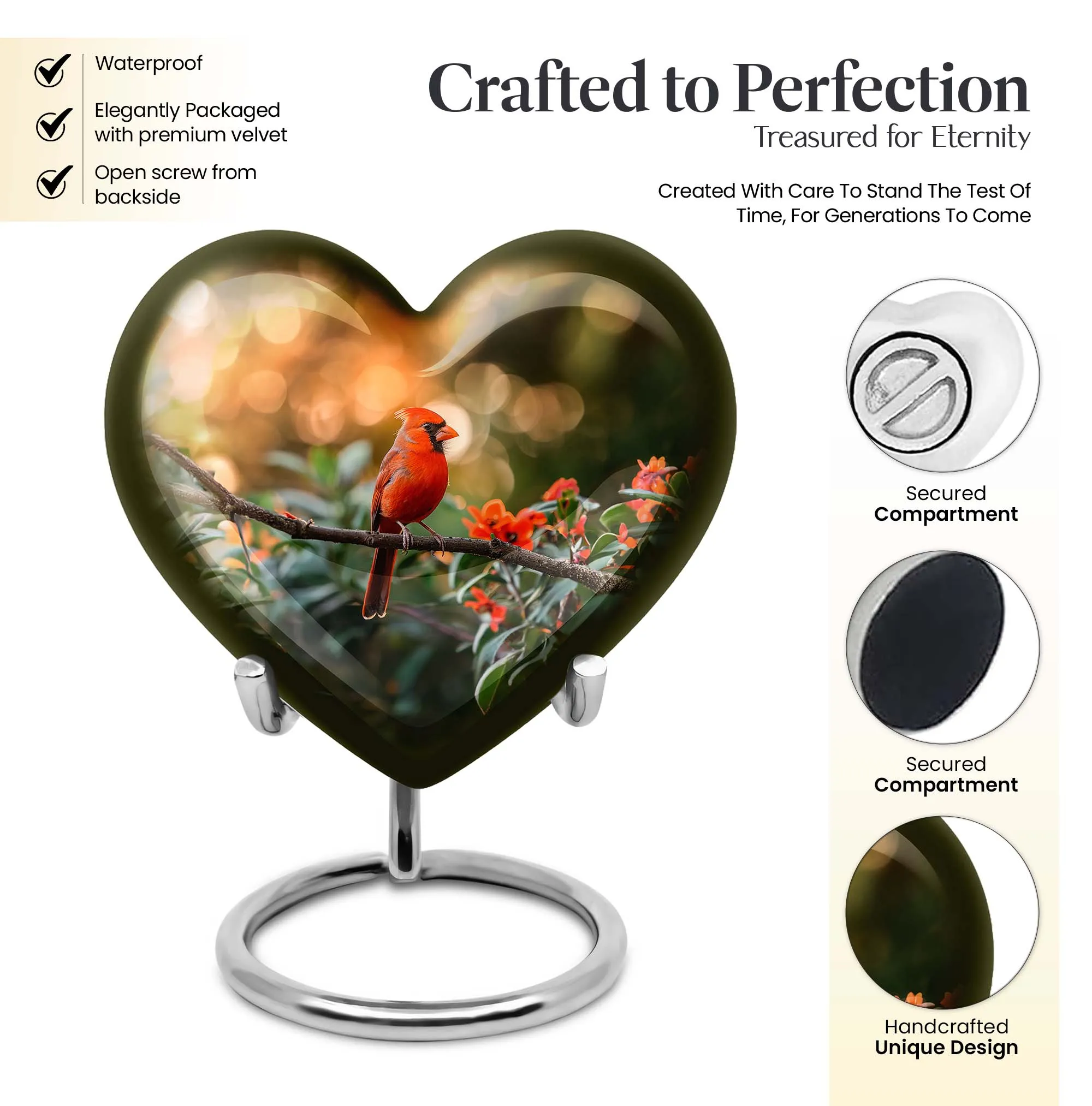 Cardinal Bird Tribute: Elegant Alloy Cremation Memorial