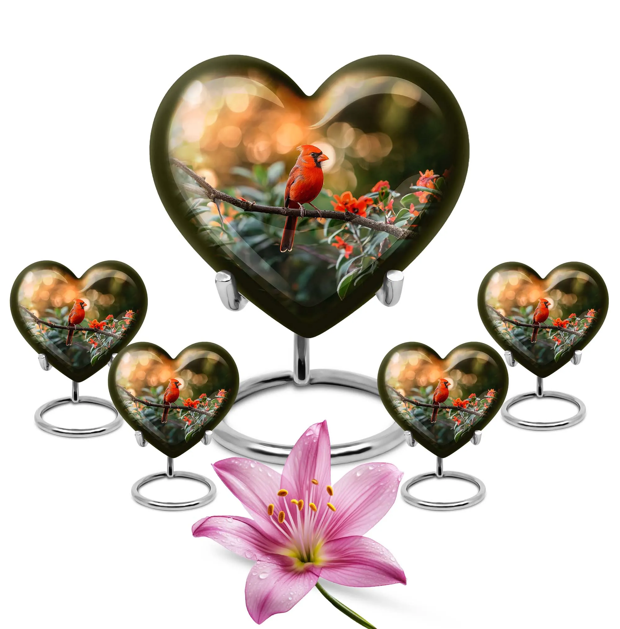 Cardinal Bird Tribute: Elegant Alloy Cremation Memorial