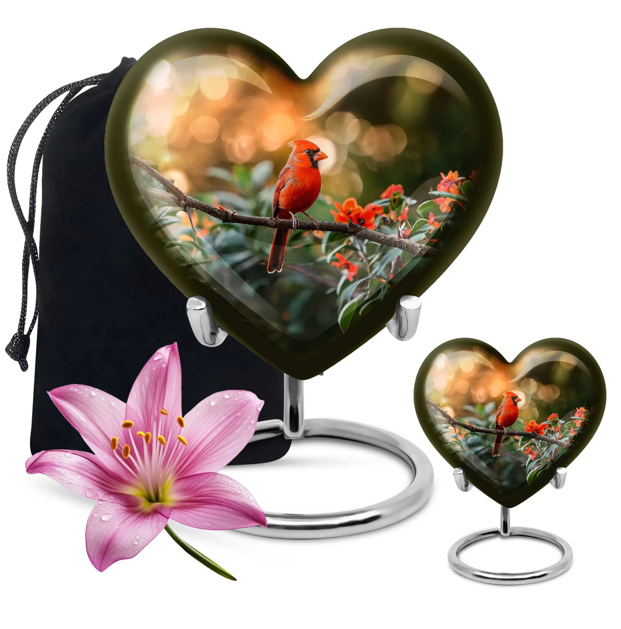 Cardinal Bird Tribute: Elegant Alloy Cremation Memorial