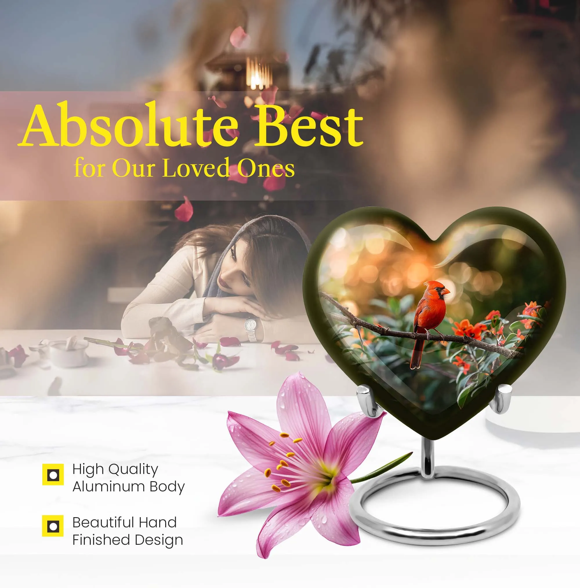 Cardinal Bird Tribute: Elegant Alloy Cremation Memorial