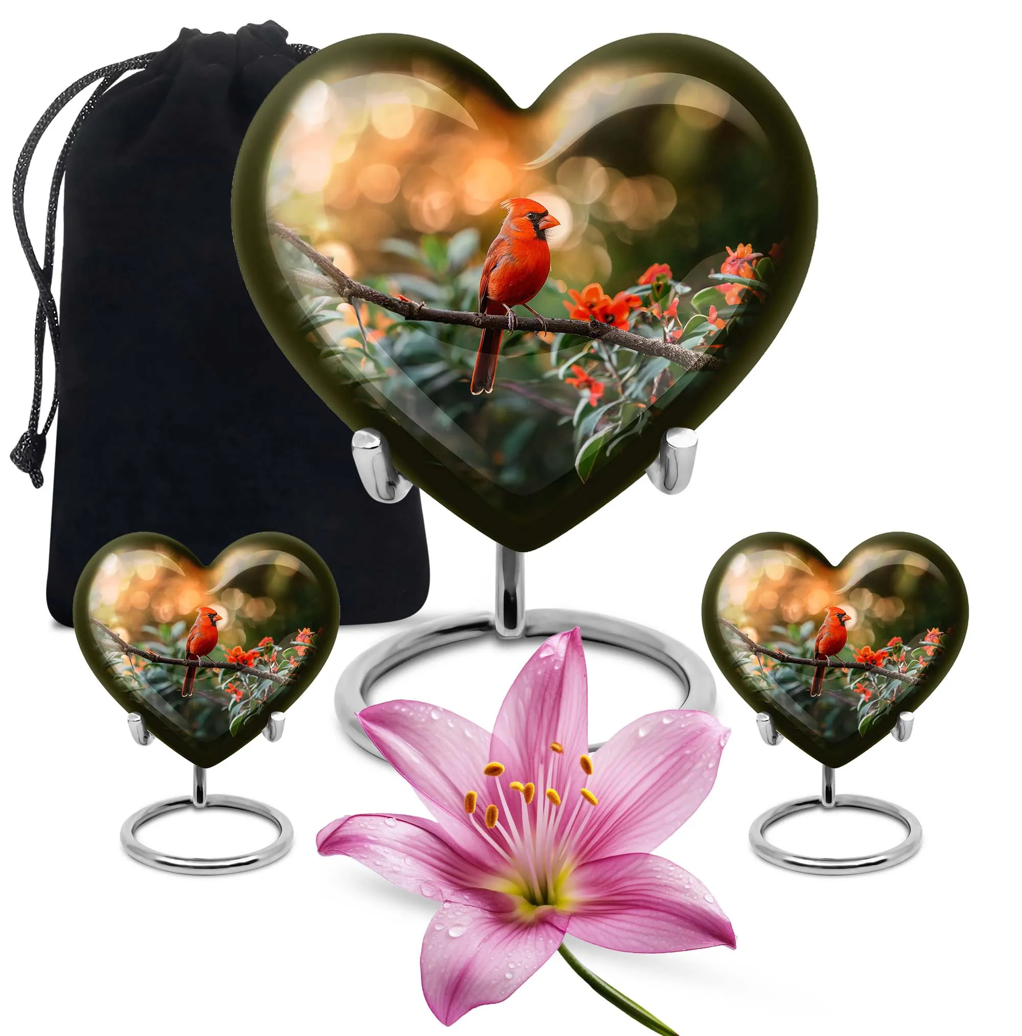 Cardinal Bird Tribute: Elegant Alloy Cremation Memorial