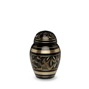 CLEARANCE - KEEPSAKE –  Brass Urn -1509 - Etched Brass with Dome Top - Black and Gold