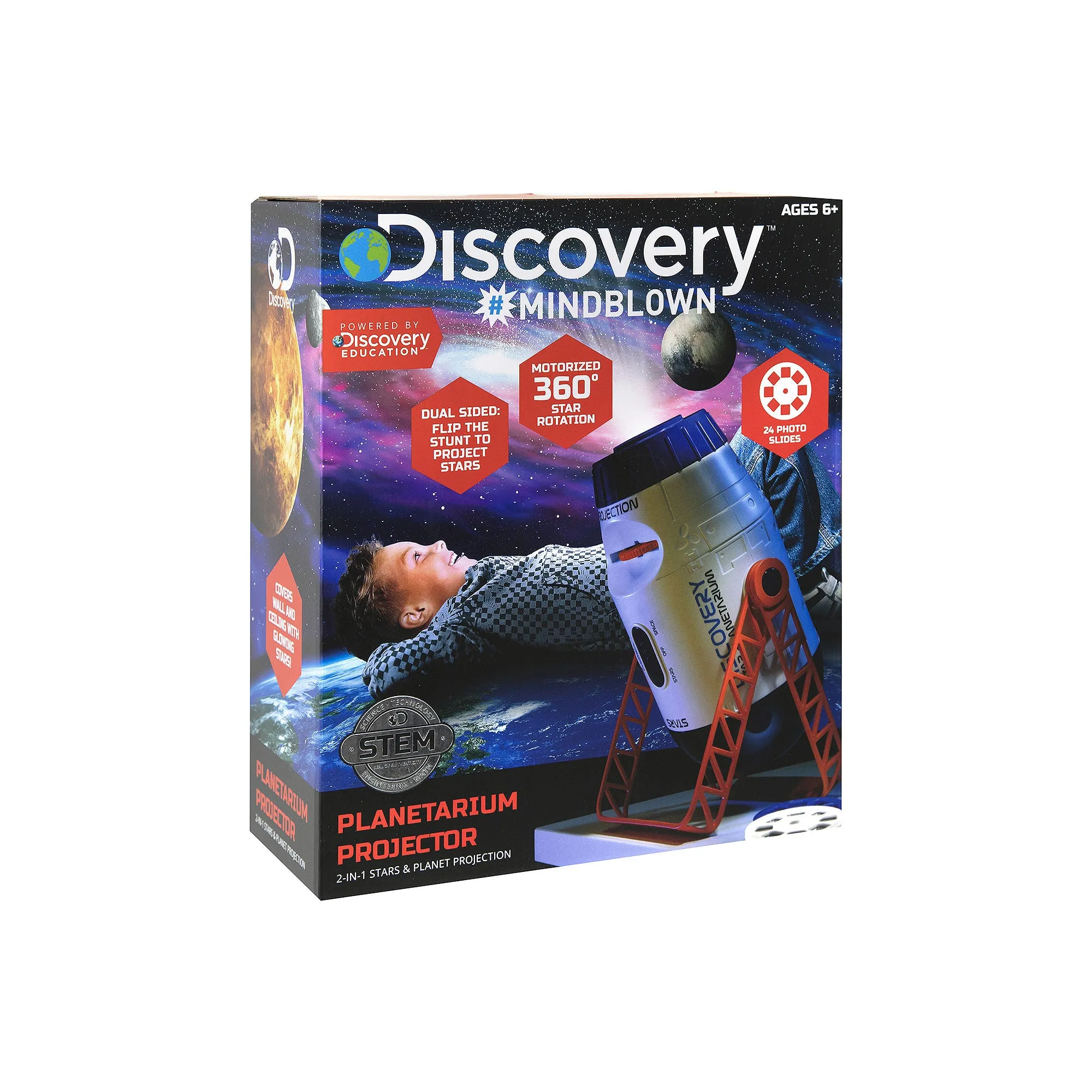Discovery Kids 1013631 2-In-1 Reversible Planetarium Space Projector 360-Degree Rotation Moving Stars