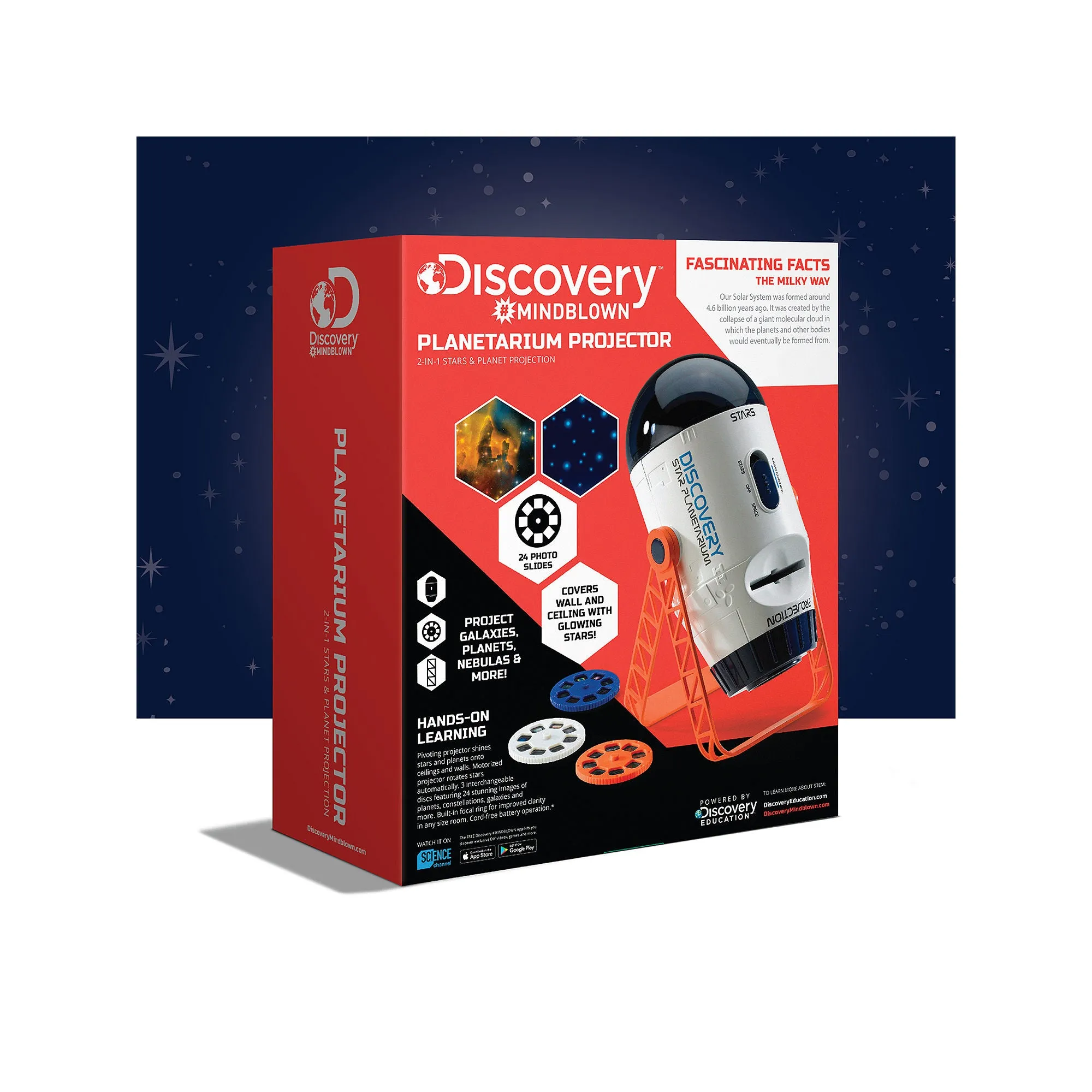 Discovery Kids 1013631 2-In-1 Reversible Planetarium Space Projector 360-Degree Rotation Moving Stars