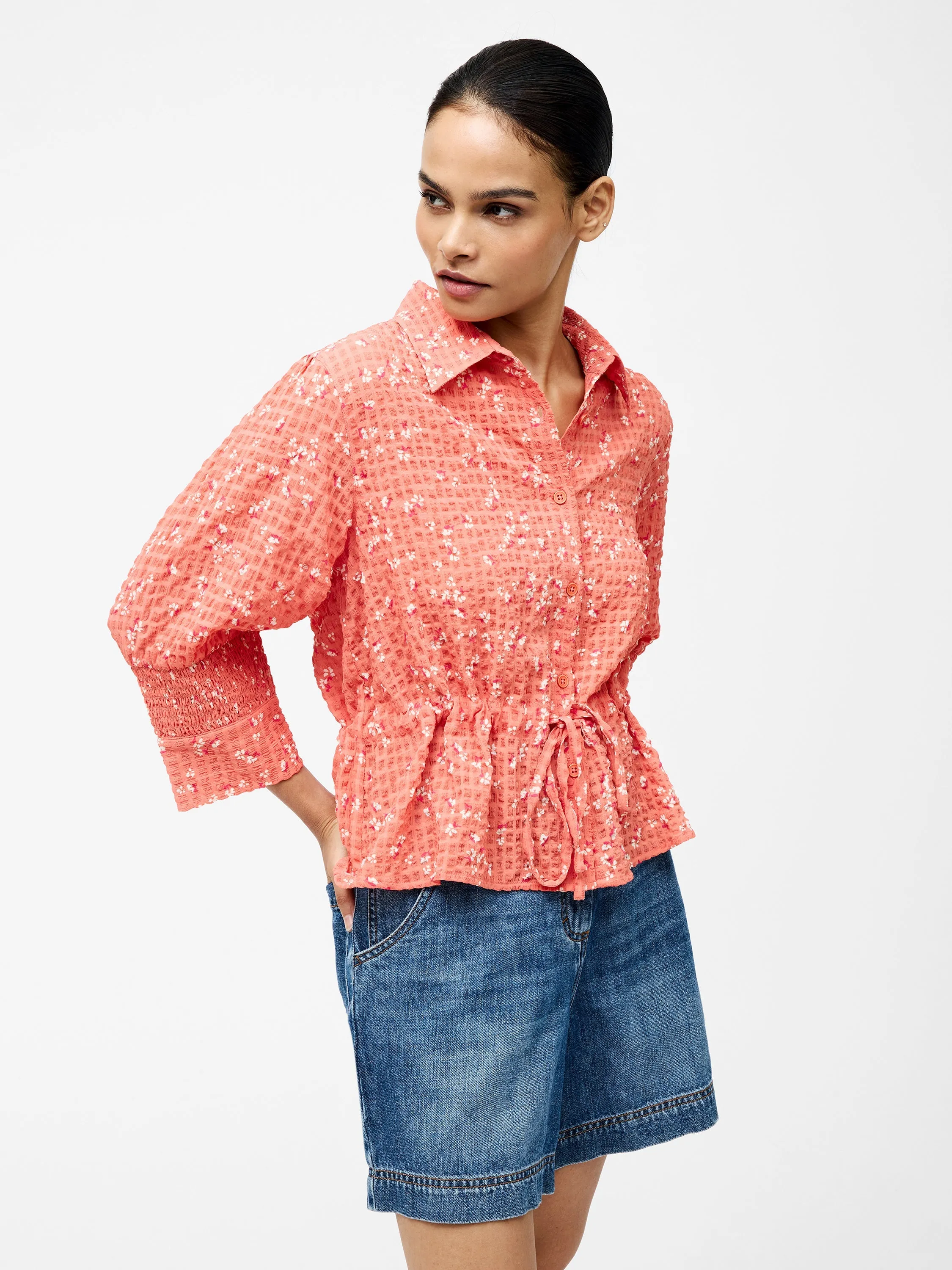 Erin Seersucker Tie Waist Shirt