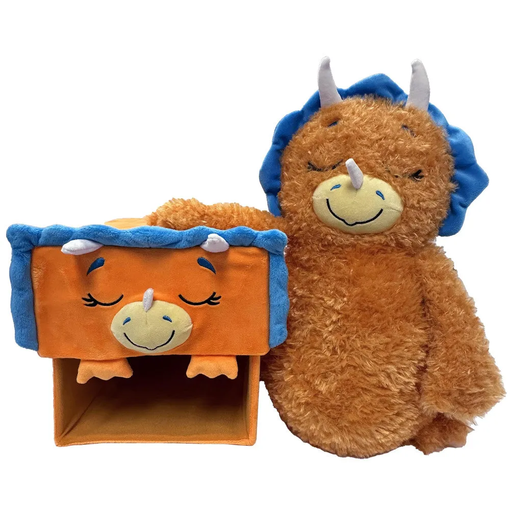 Happy Nappers Dino Triceratops 15 inch Plush Toy - Brown/Blue