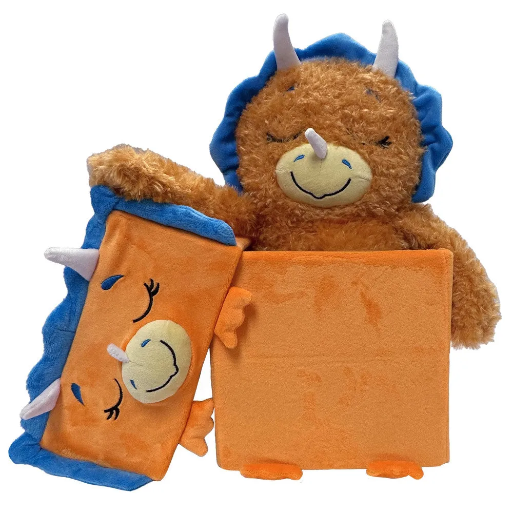 Happy Nappers Dino Triceratops 15 inch Plush Toy - Brown/Blue