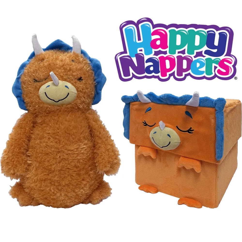 Happy Nappers Dino Triceratops 15 inch Plush Toy - Brown/Blue