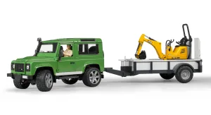 Land Rover w/ Trailer, Worker and JCB Excavator