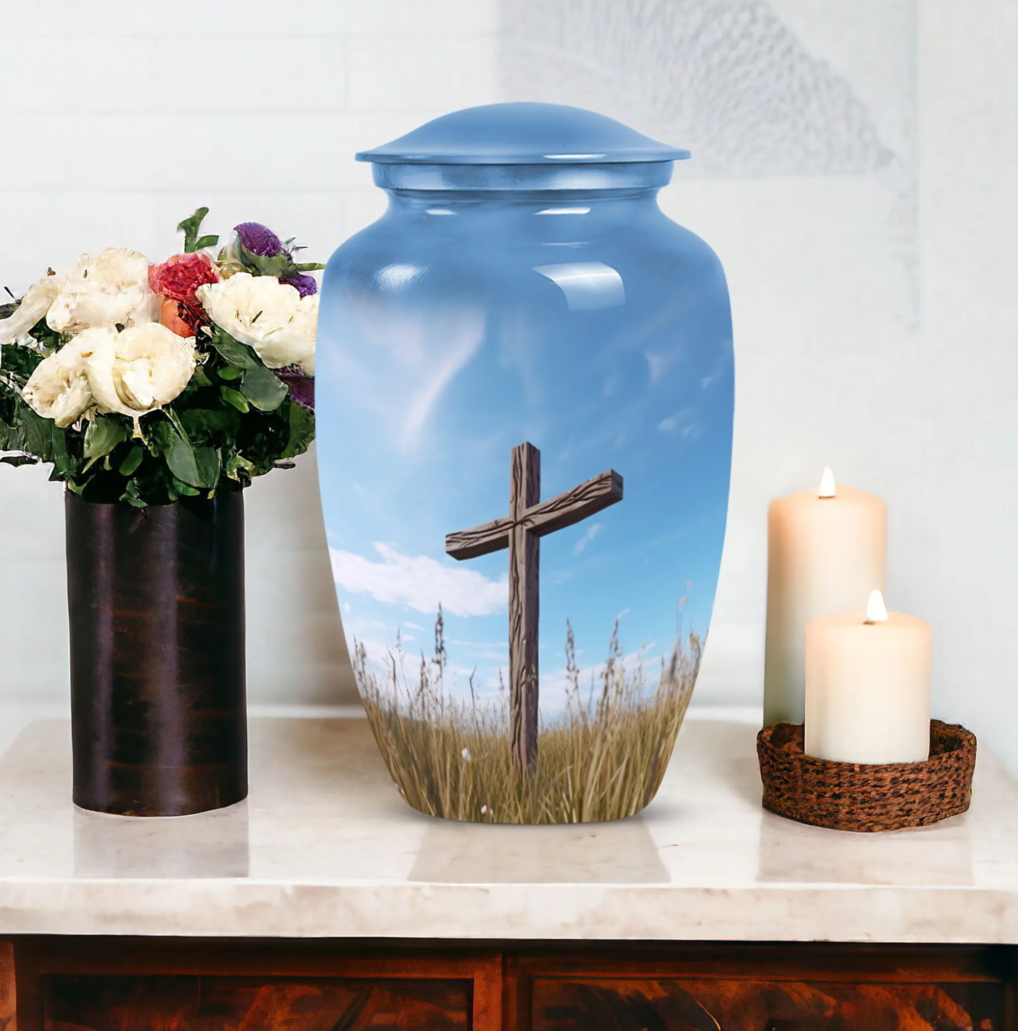 Large Cross Urn For Mom's Ashes - Adult Male and Female Cremation Urn