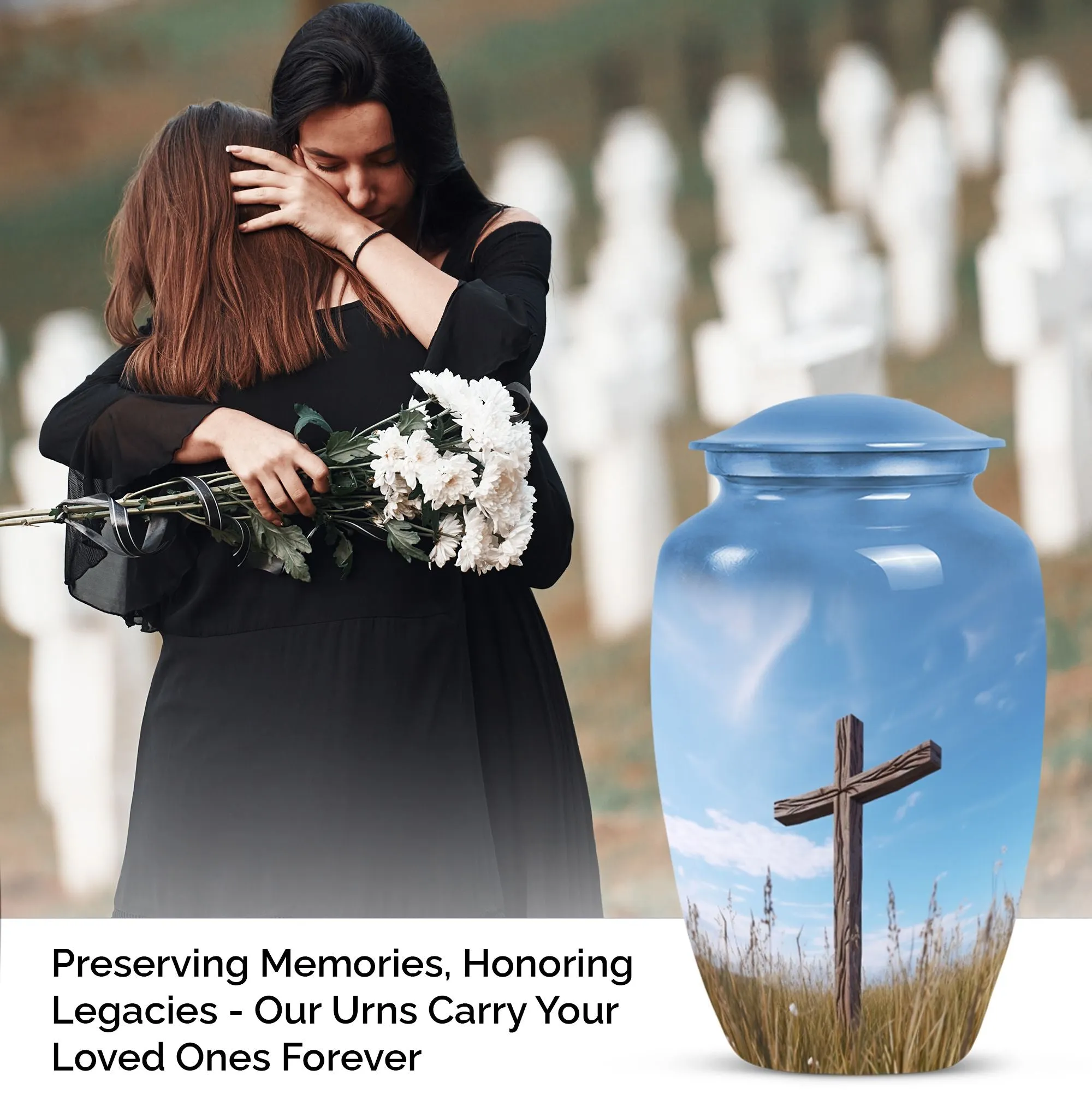 Large Cross Urn For Mom's Ashes - Adult Male and Female Cremation Urn