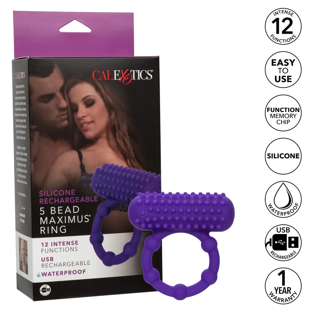Maximus 5-Bead Rechargeable Vibrating Silicone Cock Ring