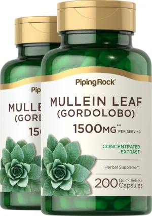 Mullein Leaf (Gordolobo), 1500 mg (per serving), 200 Quick Release Capsules, 2  Bottles