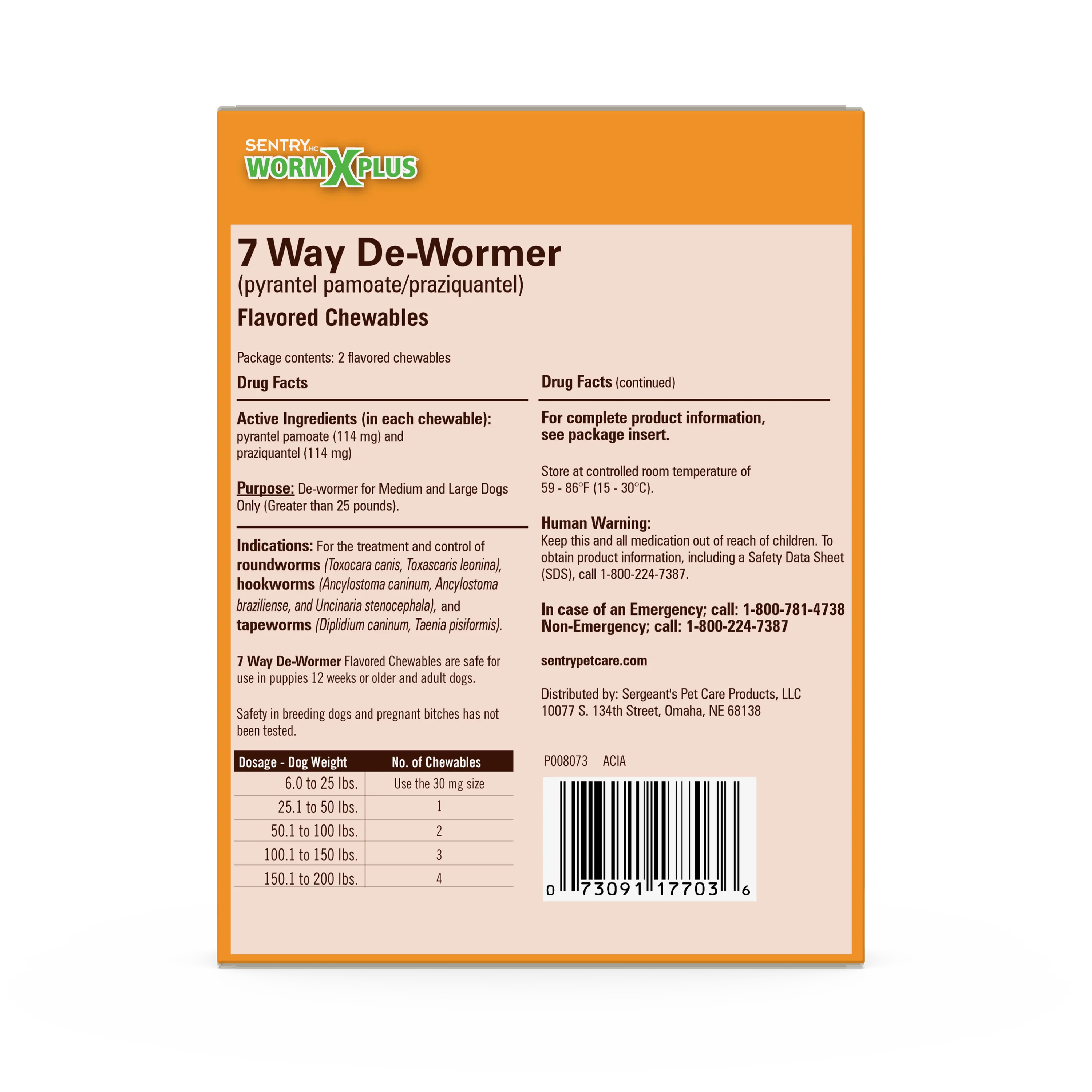 Sentry WormX Plus 7 Way DeWormer Dog Lrg 2CT