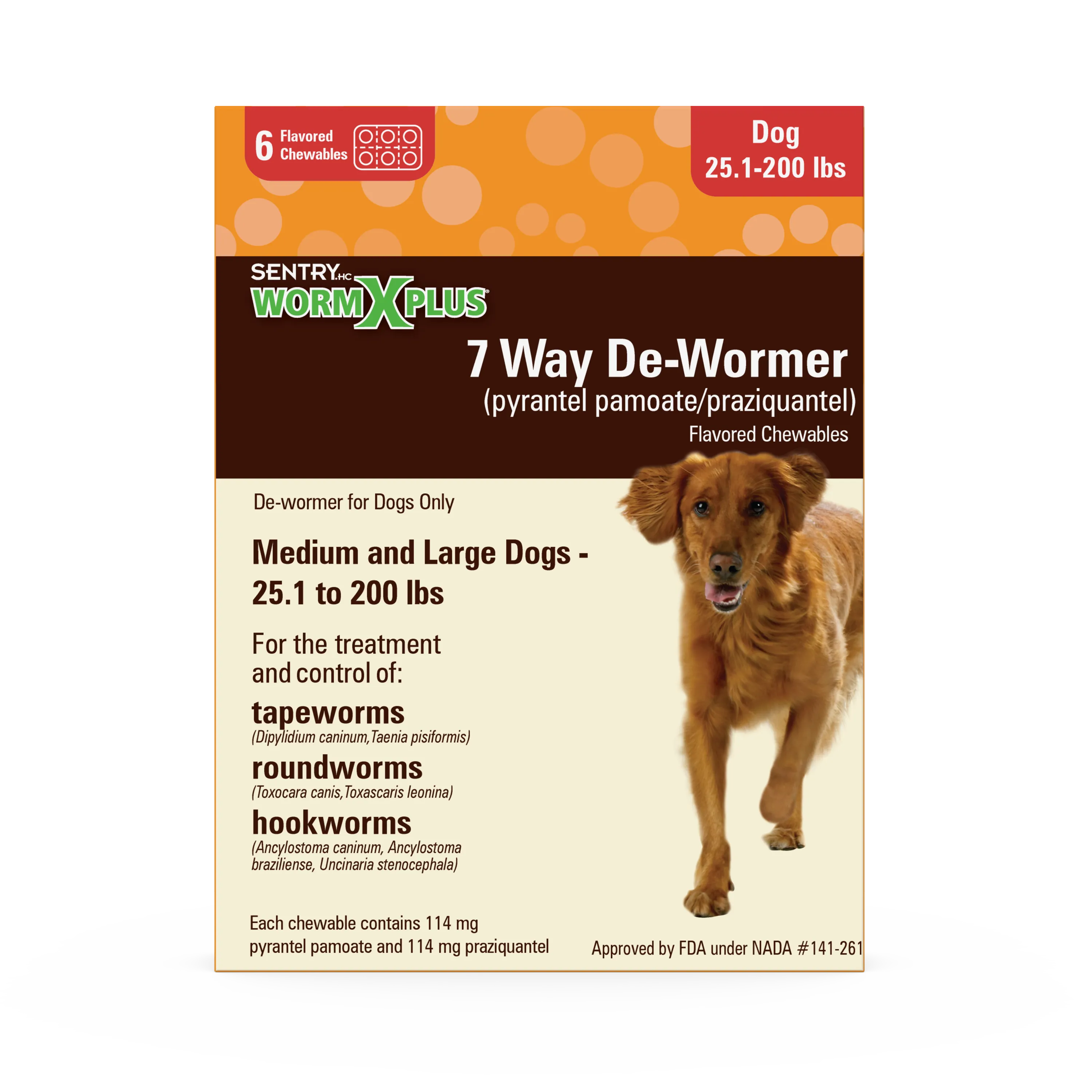 Sentry WormX Plus 7 Way DeWormer Dog Lrg 6CT