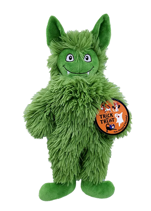 Trick or Treat Fuzzy Green Monster Halloween Dog Toy