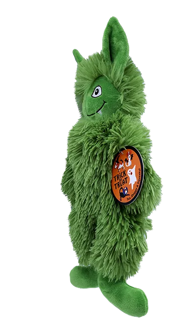 Trick or Treat Fuzzy Green Monster Halloween Dog Toy