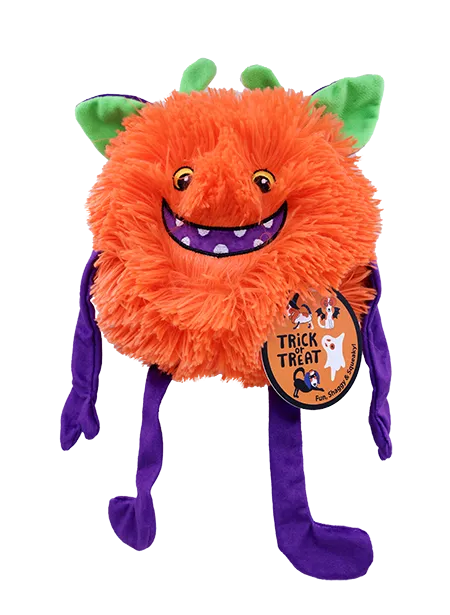 Trick or Treat Fuzzy Pumpkin Halloween Dog Toy