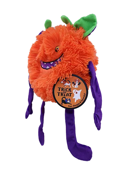 Trick or Treat Fuzzy Pumpkin Halloween Dog Toy