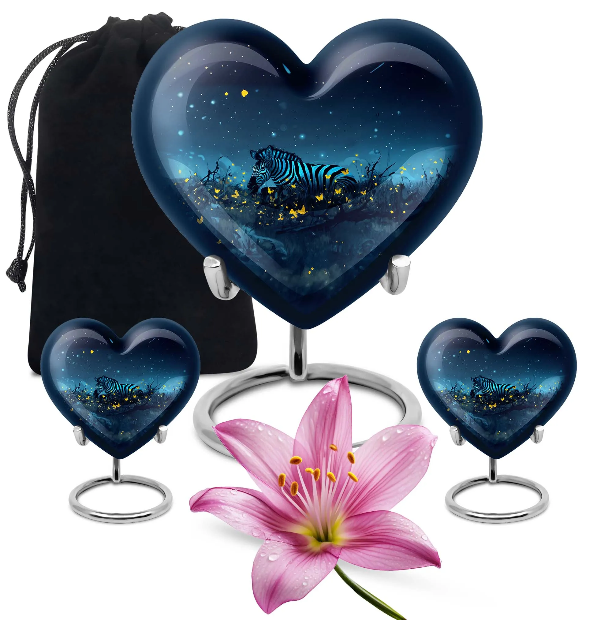 Zebra Memorial Large Urn, Tribute to Life with Heart Design