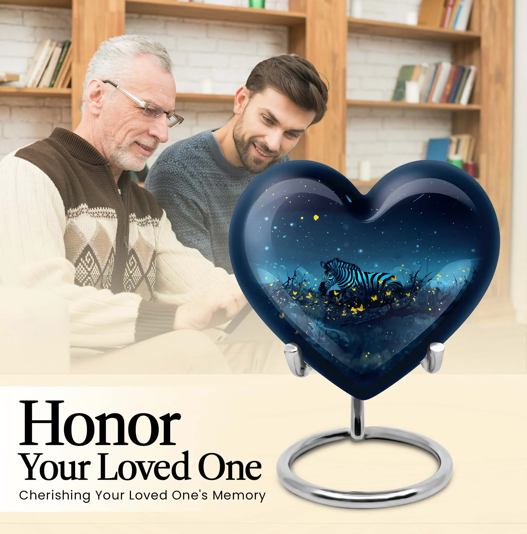 Zebra Memorial Large Urn, Tribute to Life with Heart Design