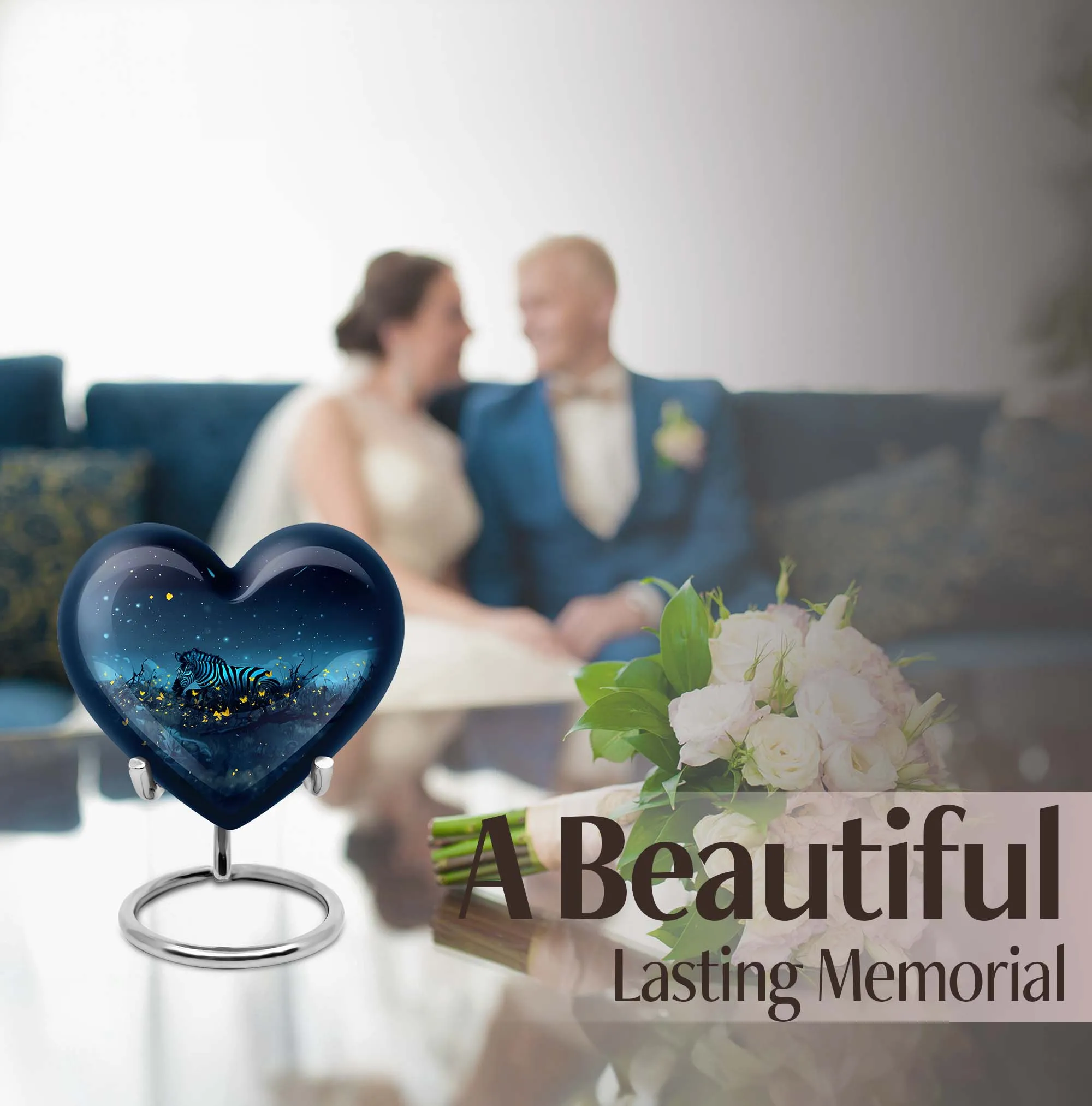 Zebra Memorial Large Urn, Tribute to Life with Heart Design