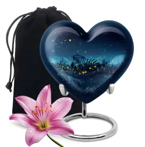 Zebra Memorial Large Urn, Tribute to Life with Heart Design