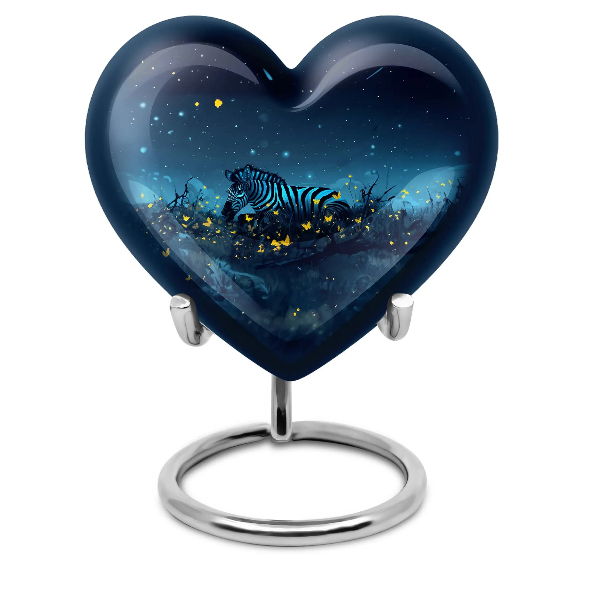 Zebra Memorial Large Urn, Tribute to Life with Heart Design